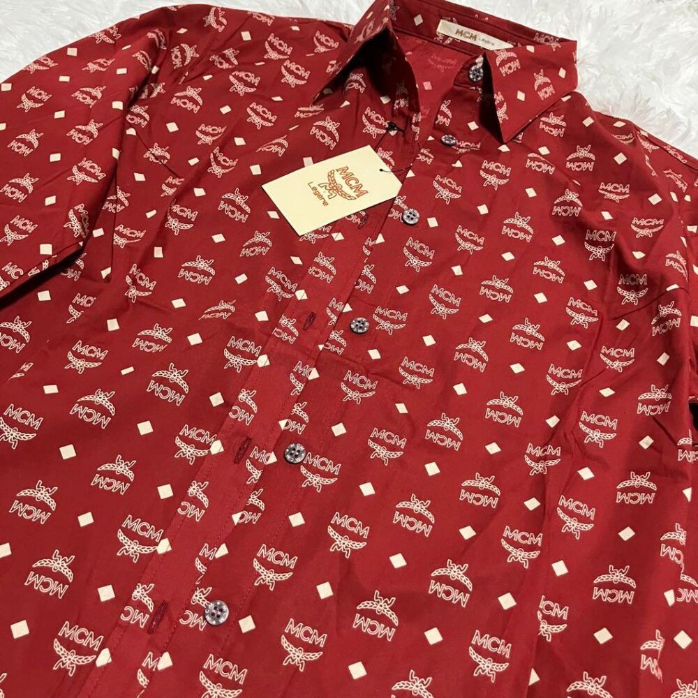 Mcm Red Monogram Button Down Long Sleeve Shirt - image 4